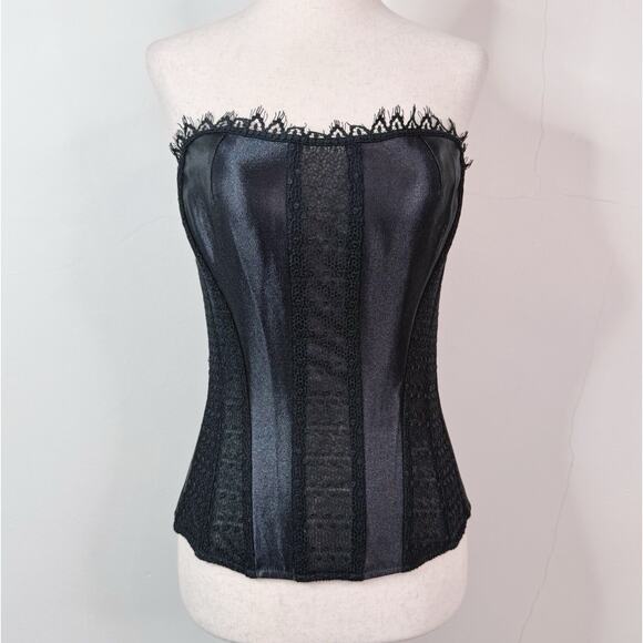 NWT La Perla Satin Corset Black Lace Panel Size IT 3 Goth Vampy Bustier - Picture 1 of 11